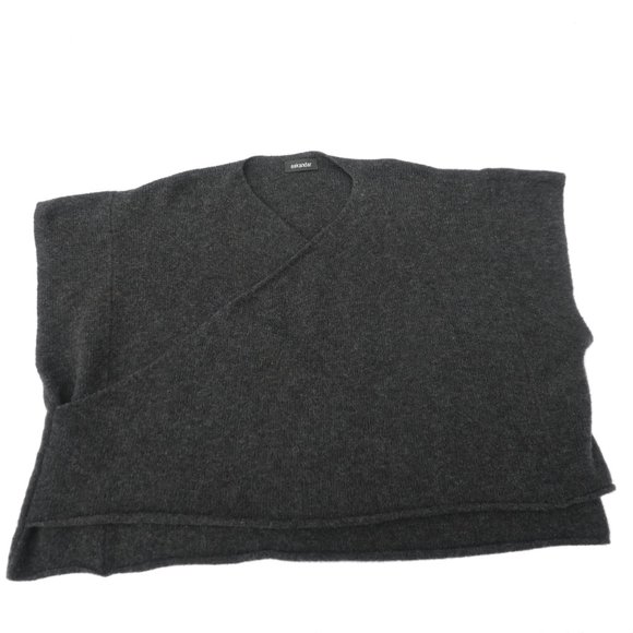 Eskandar Merino Wool Blend Poncho Crossover Sweater Charcoal Gray Handloomed XL - Picture 4 of 9